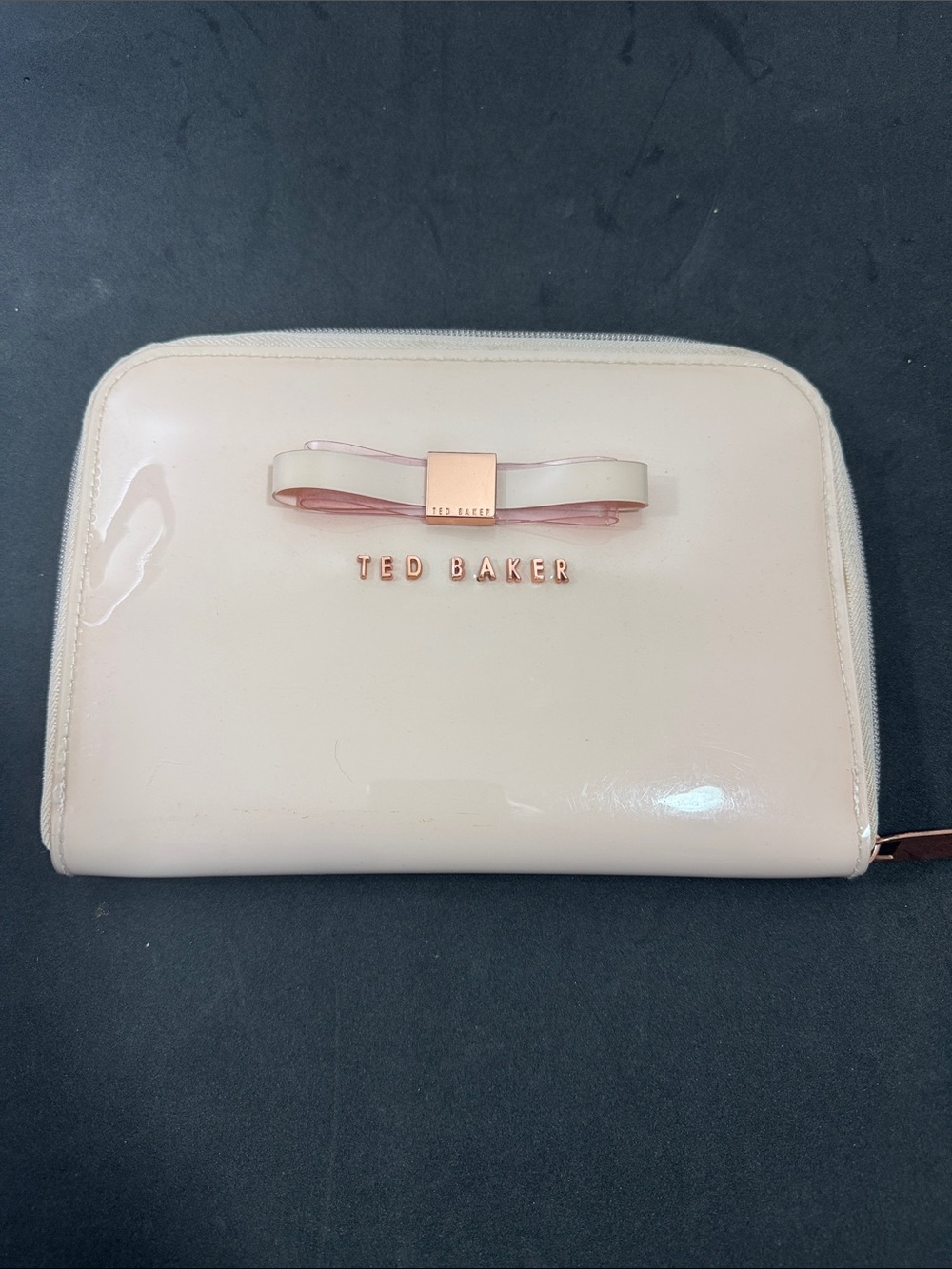 Ted Baker Blush Patent Bow Zip-Around Wallet